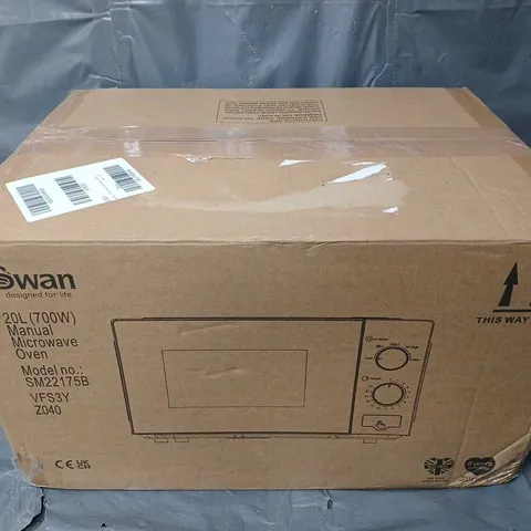 BOXED SWAN 20L 700W MANUAL MICROWAVE - BLACK - COLLECTION ONLY