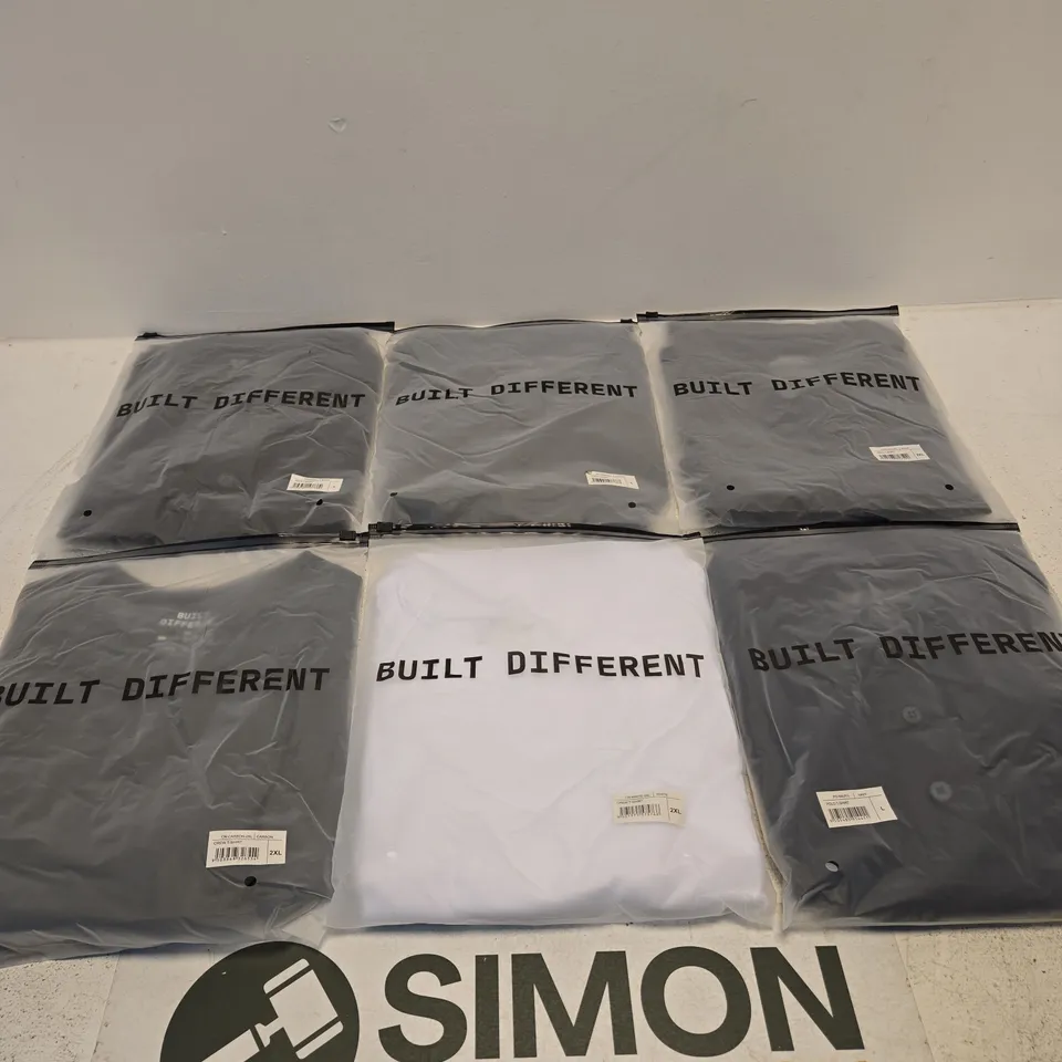 SET OF APPROXIMATELY 20 ASSORTED BUILT DIFFERENT T‑SHIRTS IN VARIOUS COLOURS AND SIZES