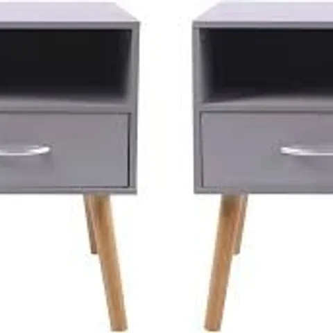 BOXED BEDSIDE TABLES WITH DRAWER AND OPEN COMPARTMENT (SET OF 2) - GREY (1 BOX)