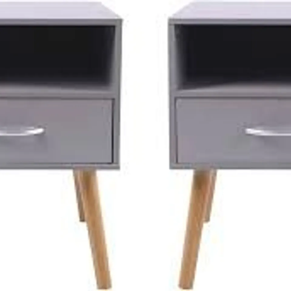 BOXED BEDSIDE TABLES WITH DRAWER AND OPEN COMPARTMENT (SET OF 2) - GREY (1 BOX)