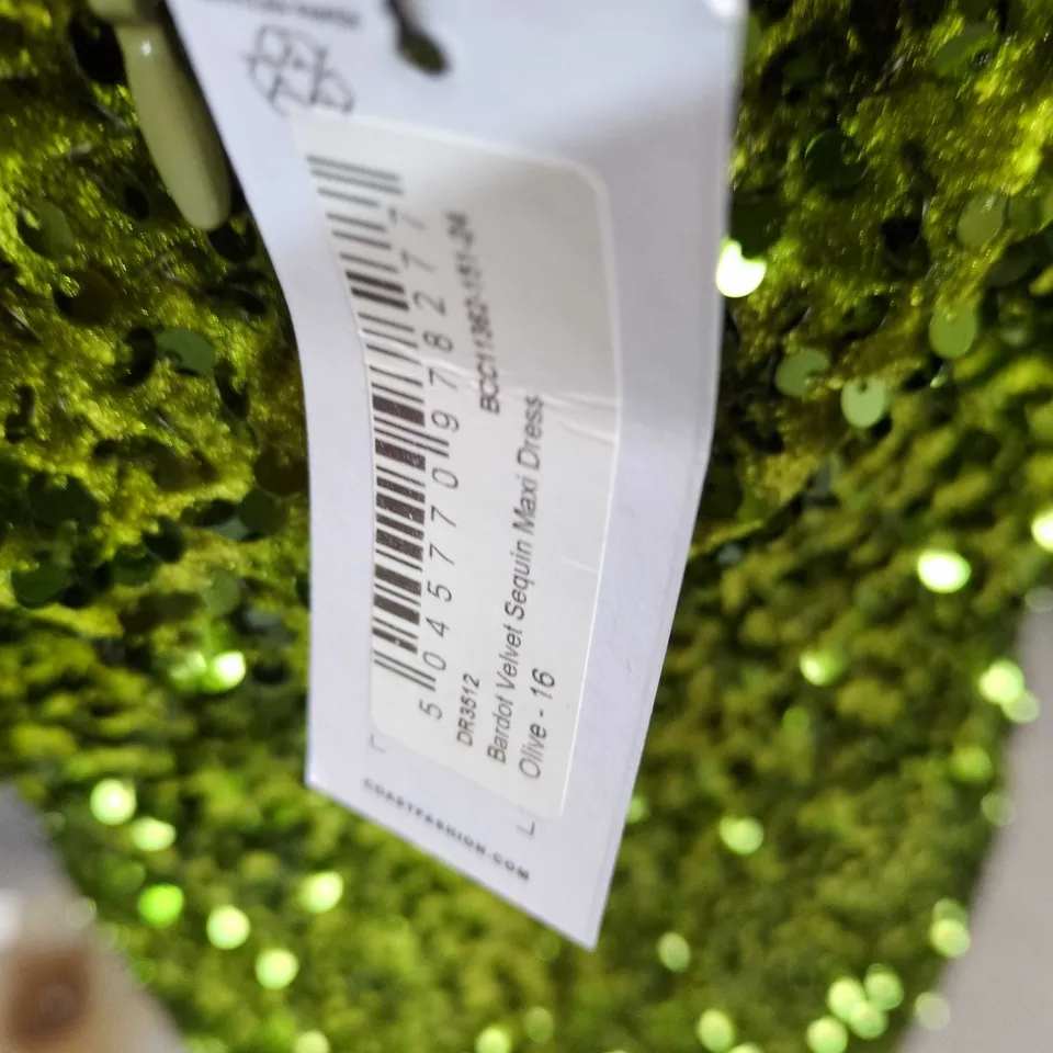 EMERALD GREEN SEQUIN EVENING DRESS, FLOOR-LENGTH – UK SIZE 16 