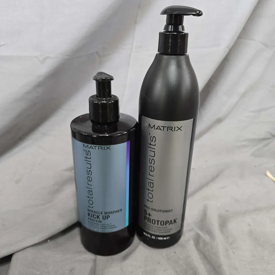 APPROXIMATELY 11 ASSORTED MATRIX PRODUCTS TO INCLUDE TOTAL RESULTS PRO-SOLUTIONIST PROTOPAK & TOTAL RESULTS MIRACLE MORPHER KICK UP PROTEIN BODIDYING TREATMENT