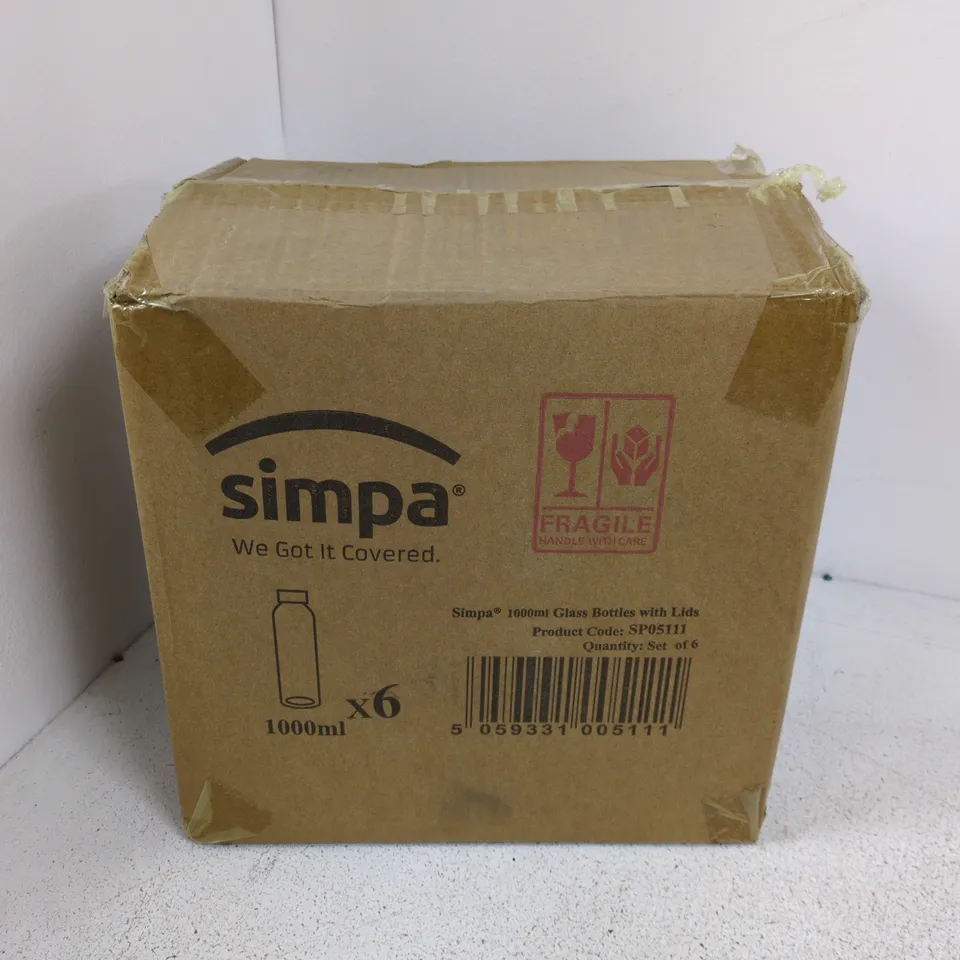 BOXED SIMPA 1000ML GLASS BOTTLES WITH LIDS (X6)