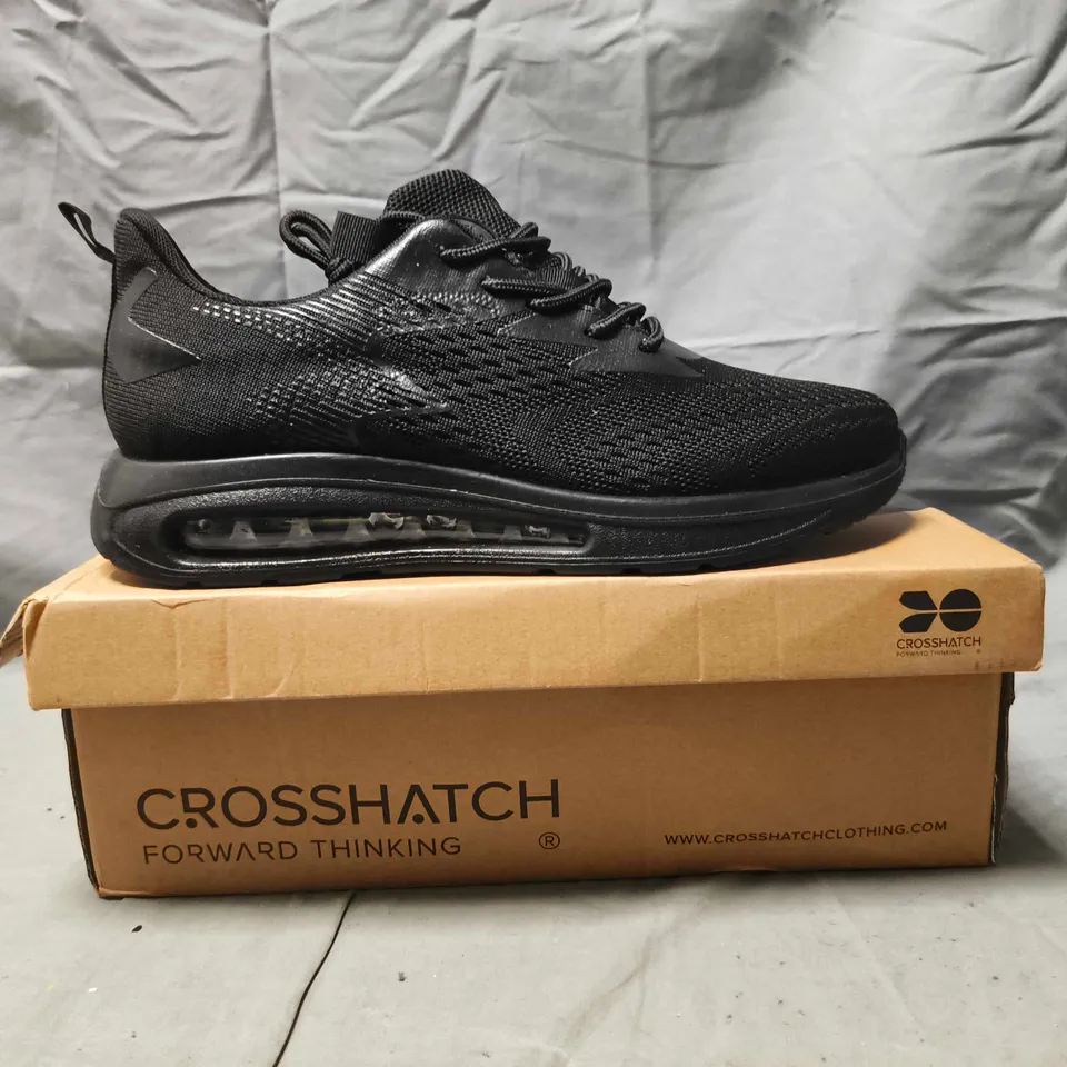 BOXED PAIR OF CROSSHATCH TRAINERS IN BLACK SIZE UK 9