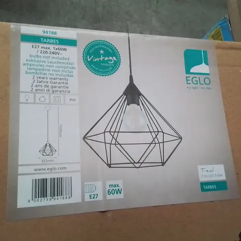 BOXED EGLO TARBES 1 LIGHT GEOMETRIC PENDANT BLACK 110HX32.5WX32.5CMD