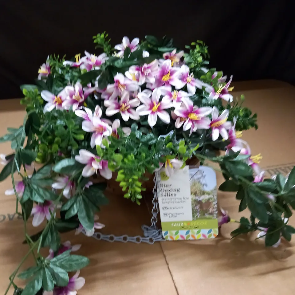 30CM STAR GLAZING LILIES ARTIFICIAL HANGING BASKET