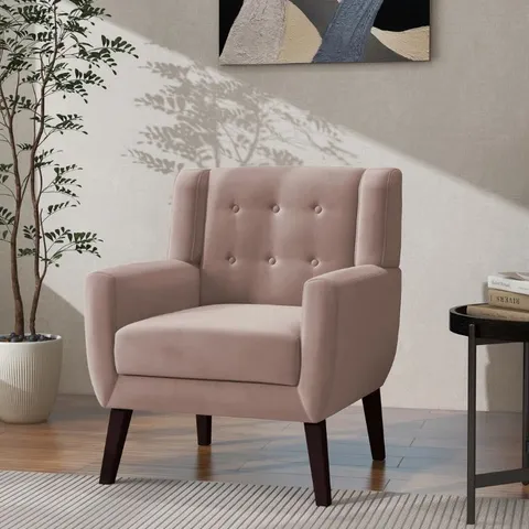 BOXED JAQUEZE 73.4cm WIDE TUFTED ARMCHAIR - PINK VELVET (1 BOX)