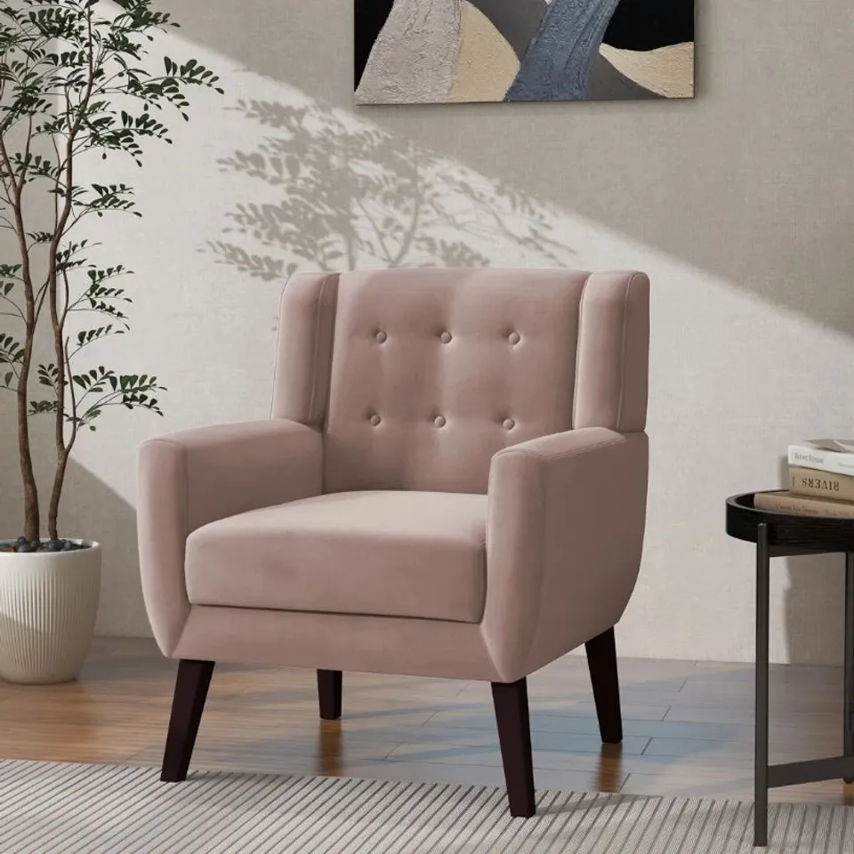 BOXED JAQUEZE 73.4cm WIDE TUFTED ARMCHAIR - PINK VELVET (1 BOX)