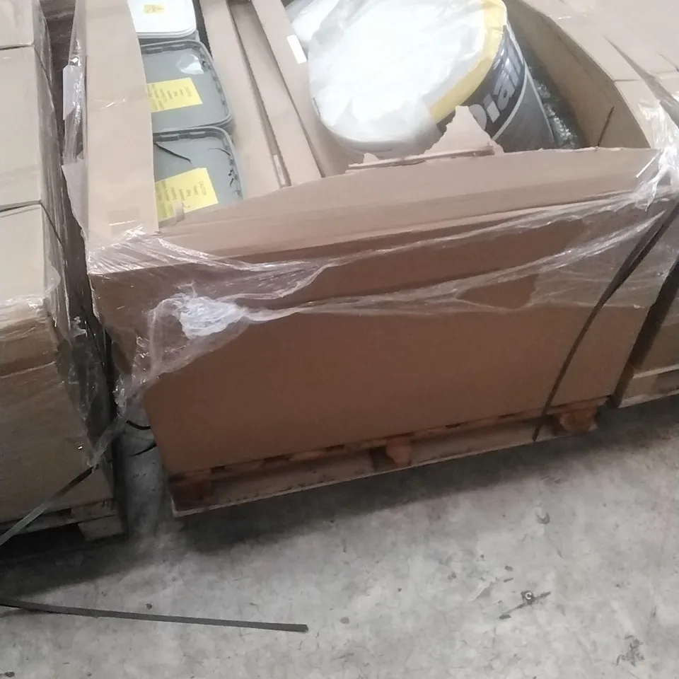 PALLET OF ASSORTED DIY, HOME IMPROVEMENT AND BUILDING PRODUCTS TO INCLUDE; INSULATION, BUBBLE WRAP, PERMANENT POTHOLE REPAIR, PLASTIC FLASHING ETC