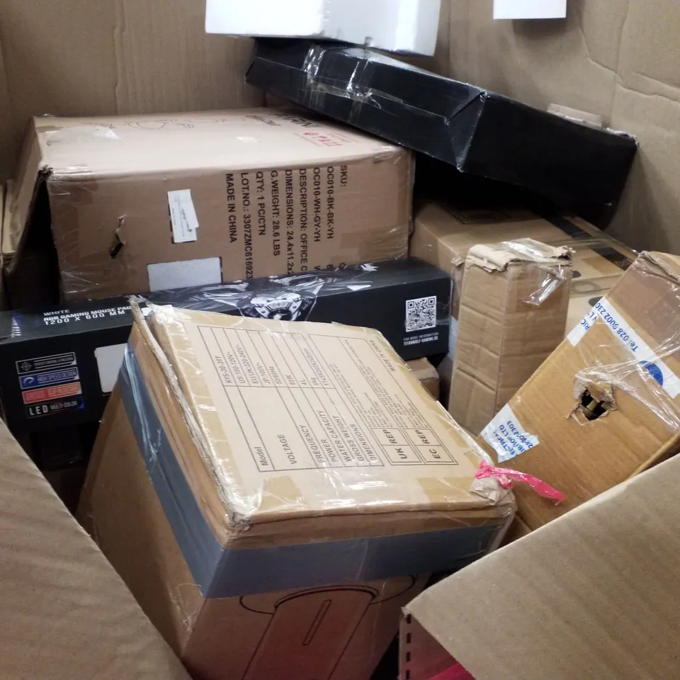 PALLET OF ASSORTED PRODUCTS INCLUDING AIR COOLER, PAPER SHREDDER, FULL LENGTH MIRROR, LED BATTEN LIGHT, GAMING MOUSE PAD