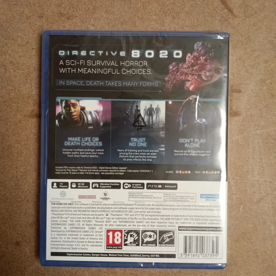 SEALED DIRECTIVE 8020 DELUXE EDITION PLAYSTATION 5 VIDEO GAME