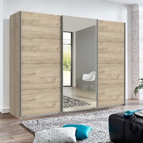 BRAND NEW BOXED CRATO MIRRORED SLIDING WARDROBE LARGE IN HICKORY OAK EFFECT (8 BOXES)