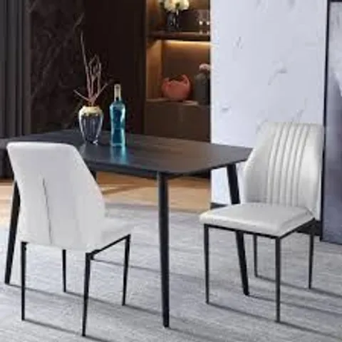BOXED WHITE FAUX LEATHER SOLID BACK DINING SIDE CHAIR WITH STABLE STEEL LEGS, (SET OF 2)