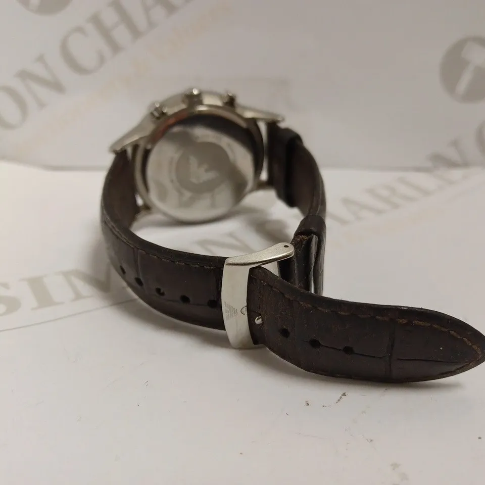EMPORIO ARMANI TRIPLE DIAL WATCH WITH LEATHER STRAP
