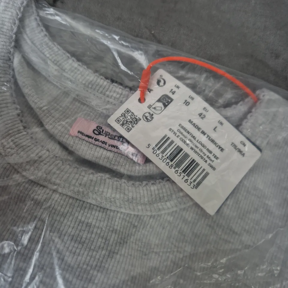 SUPERDRY ESSENTIAL LOGO RIB TEE – GLACIER GREY MARL, UK 14