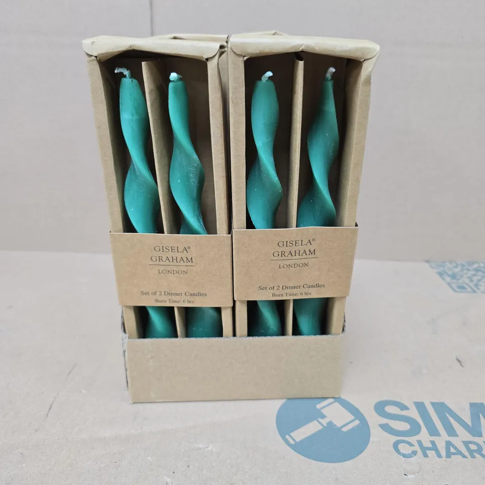LOT OF 8 BOXES OF GISELA GRAHAM TWIST DINNER CANDLES GREEN - 2 CANDLES PER BOX
