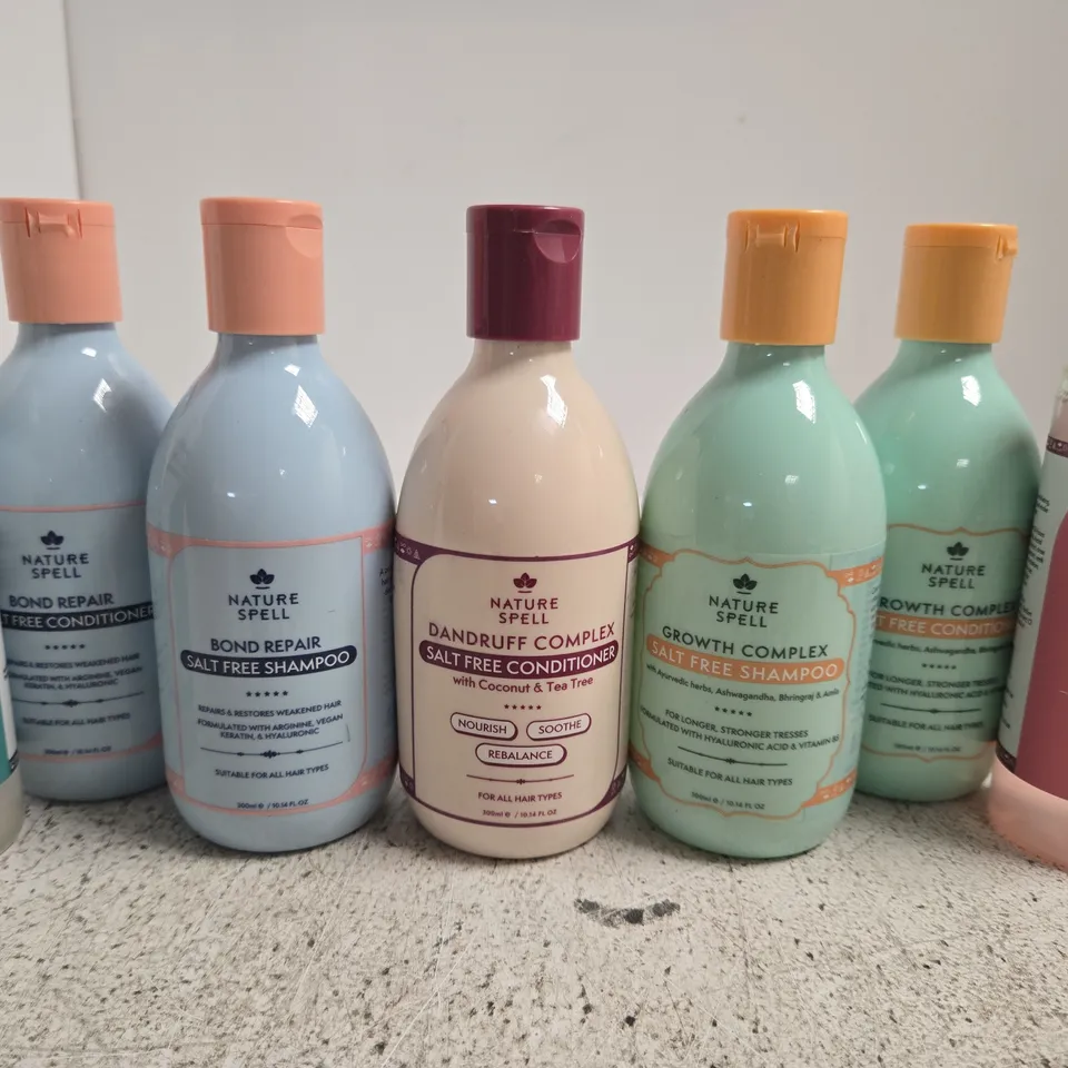 7 ASSORTED THE NATURE SPELL PRODUCTS TO INCLUDE SHAMPOO, CONDITIONER, FACIAL TONER, ETC