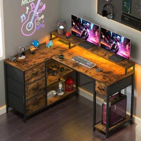 BOXED CORNER COMPUTER DESK WITH DRAWERS, L-SHAPED (1 BOX)