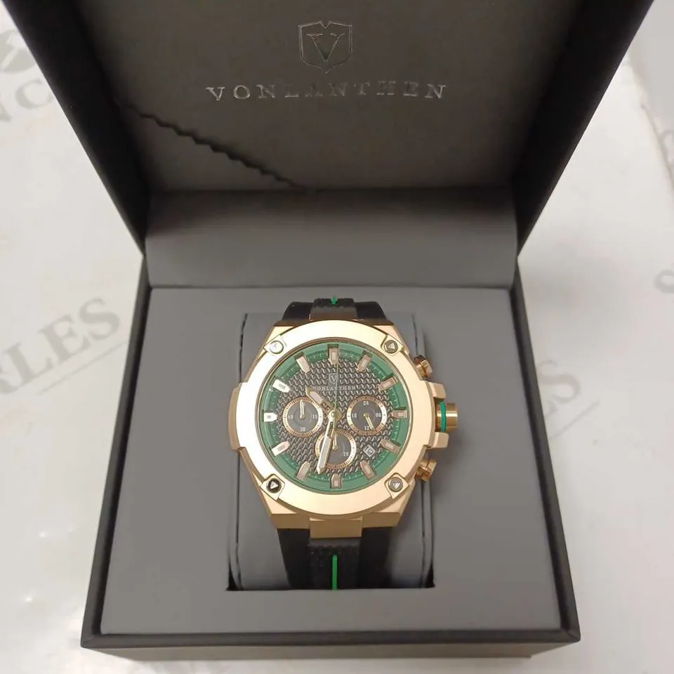 VONLANTHEN GREEN TRIPLE DIAL BLACK RUBBER STRAP WATCH