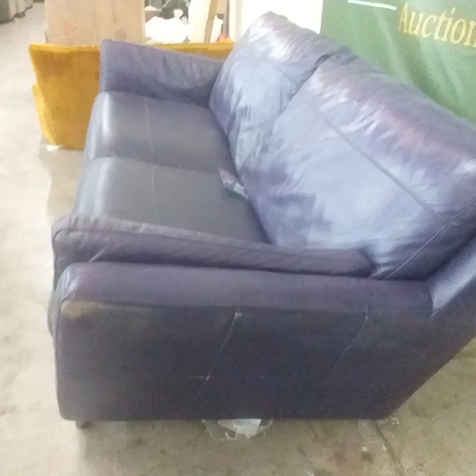 QUALITY DESIGNER FELLINI 3 SEATER - DARK PURPLE LEATHER 