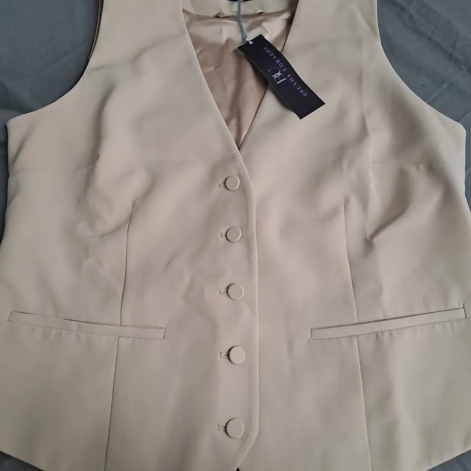 BRENDA EDWARDS BUTTON WAISTCOAT, STONE - SIZE 14