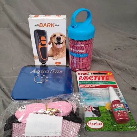 APPROXIMATELY 15 HOUSEHOLD ITEMS TO INCLUDE ANTI BARK TOOL, COOLING TOWEL AND LOCTITE THREADLOCKER