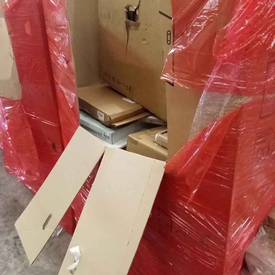 PALLET OF ASSORTED HOUSEHOLD GOODS AND PRODUCTS TO INCLUDE; TOILET SEATS, OFFICE CHAIR, BOXED FURNITURE ETC