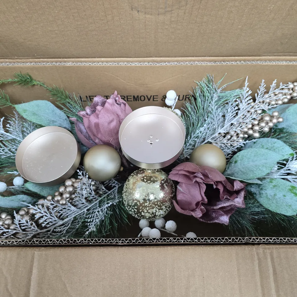 DUSKY PINK MAGNOLIA CANDLE TABLE CENTRE CHRISTMAS DECORATION