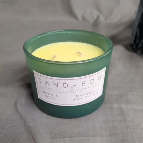 SAND + FOG CANDLE – FERN & MOSS, NATURAL WAX BLEND, GREEN GLASS JAR