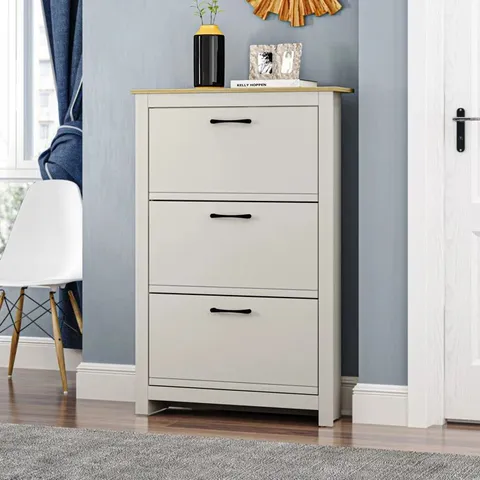 BOXED LIMESTONE 18 PAIR 3 DOOR FLIP DOWN SHOE CABINET (1 BOX)