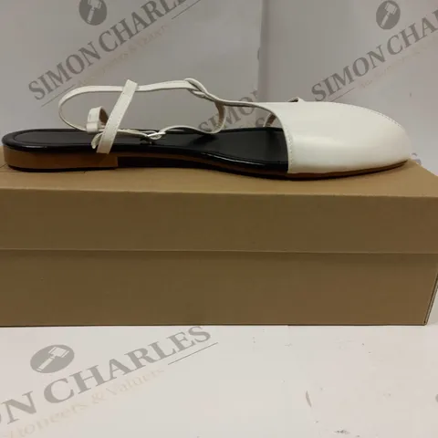 boxed pair of pointed flat sandals uk size 9