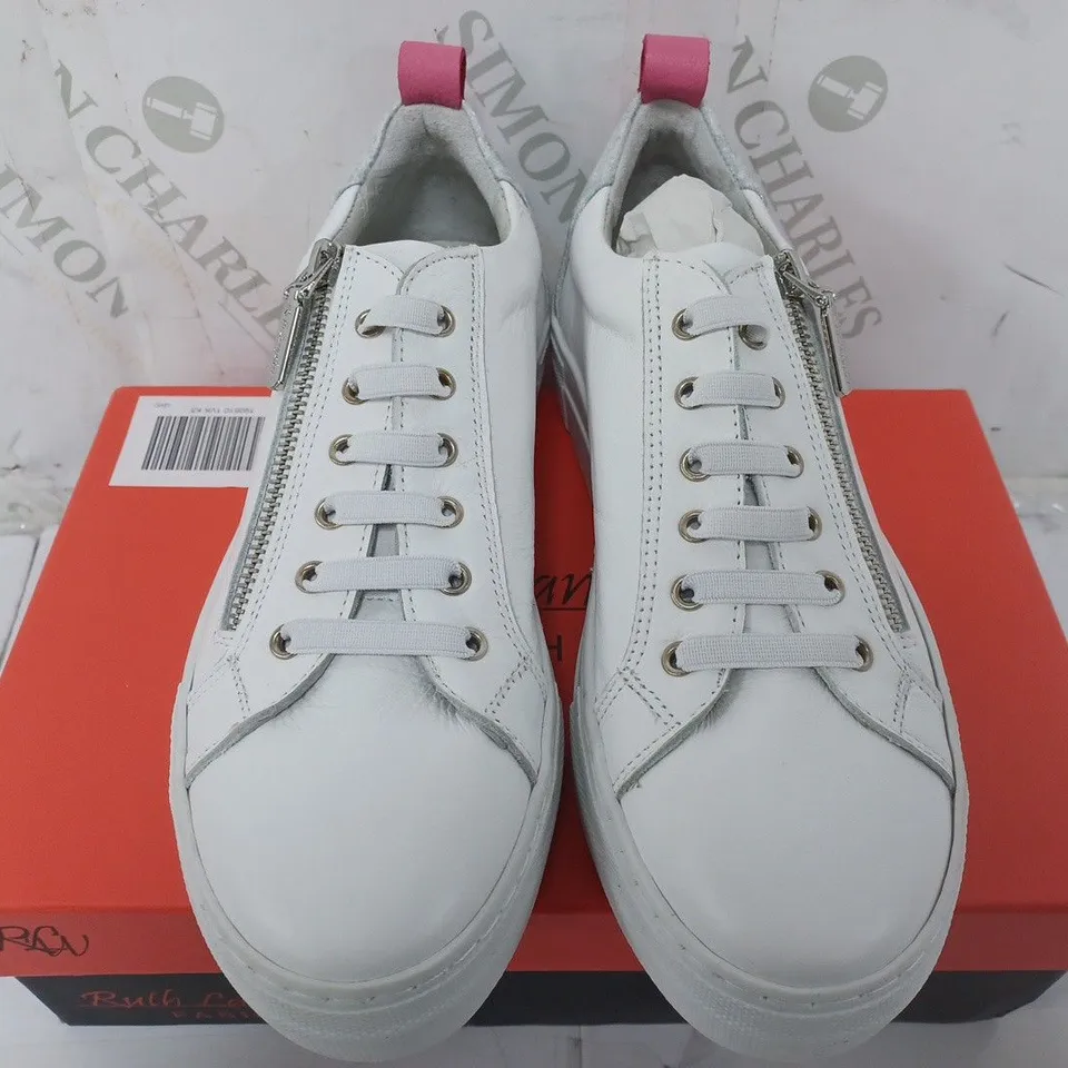 RUTH LANGFORD ZIP TRAINER IN WHITE/PINK - SIZE 5