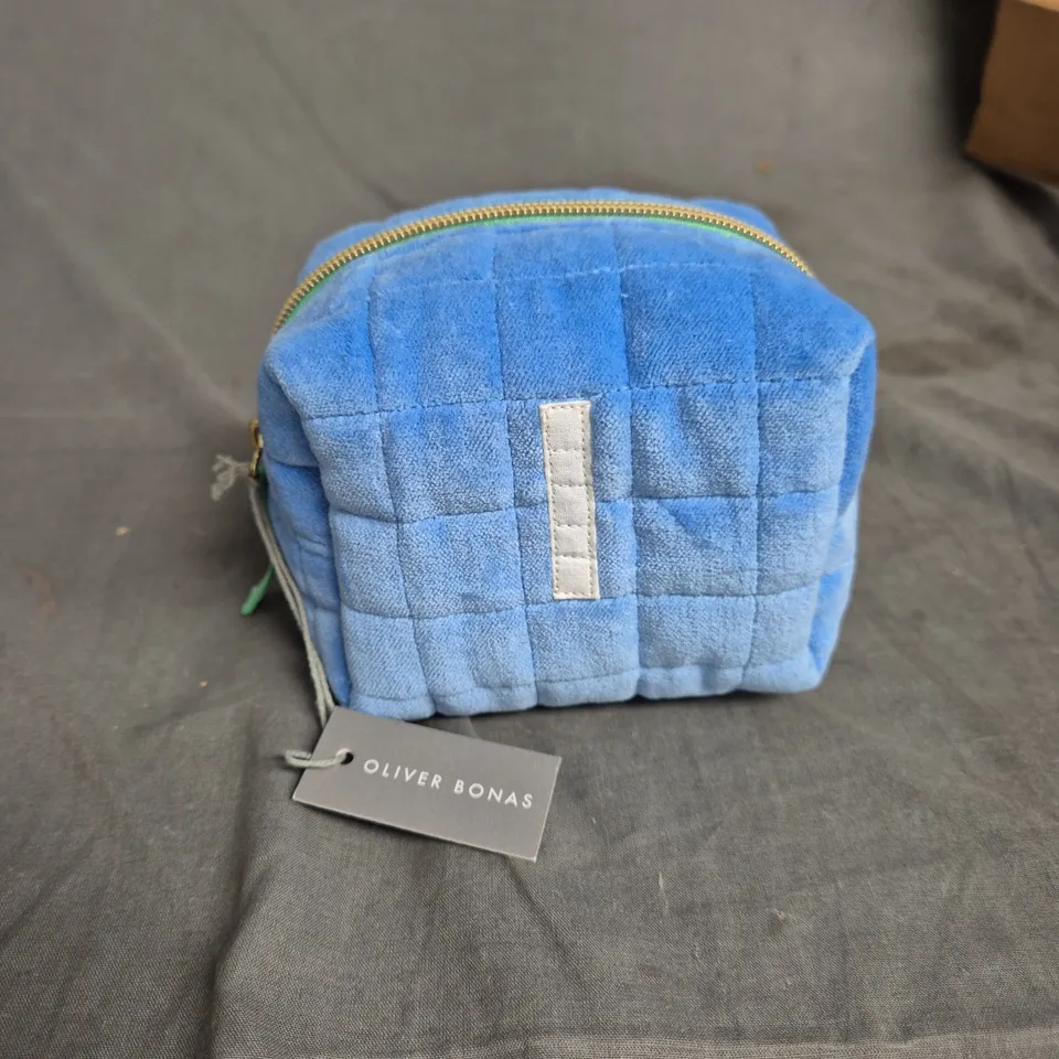 OLIVER BONAS QUILTED BLUE SMALL COSMETICS BAG WITH ZIP