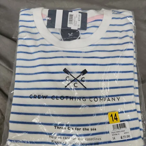 CREW CLOTHING COMPANY STRIPED PIQUE SWEATSHIRT – WHITE/BLUE, SIZE 14