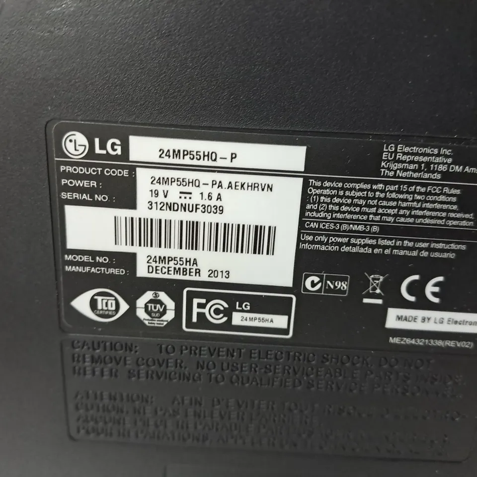 LG 24" LCD MONITOR MODEL 24MP55 SERIAL #312NDNUF3039