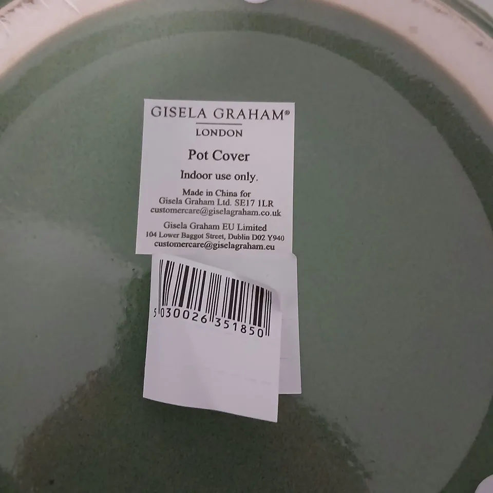 FOUR BRAND NEW GISELA GRAHAM GLAZED CERAMIC POT COVERS– PASTEL GREEN