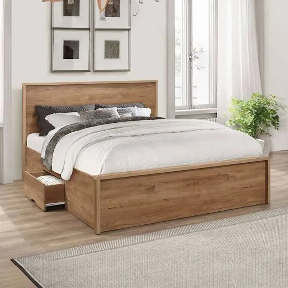 BOXED BIRLEA STOCKWELL KING SIZE BROWN 2 DRAWER BED (4 BOXES)