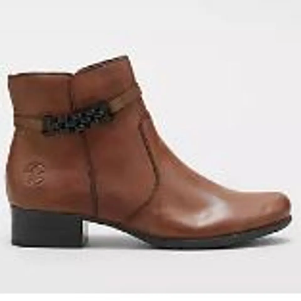 RIEKER LEATHER CHAIN DETAIL ANKLE BOOT TAN SIZE 4