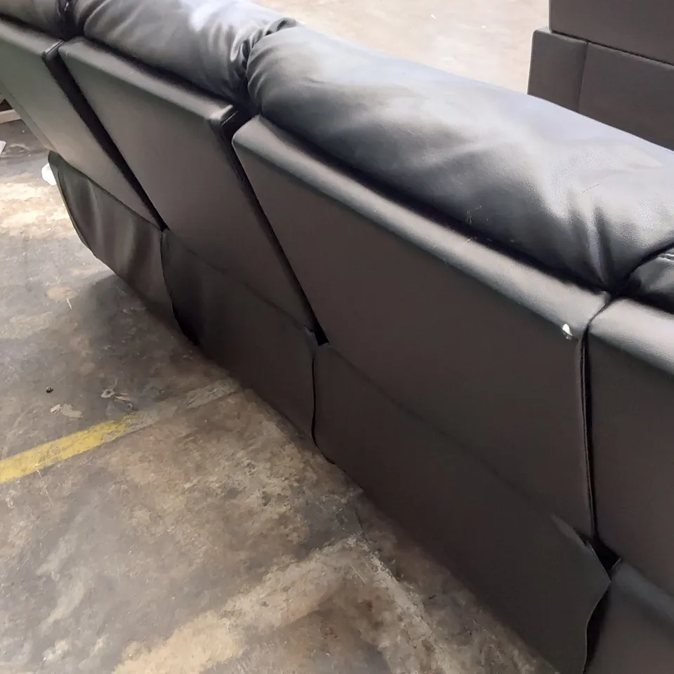 DESIGNER MANUAL RECLINING THREE SEATER SOFA BLACK LEATHER 