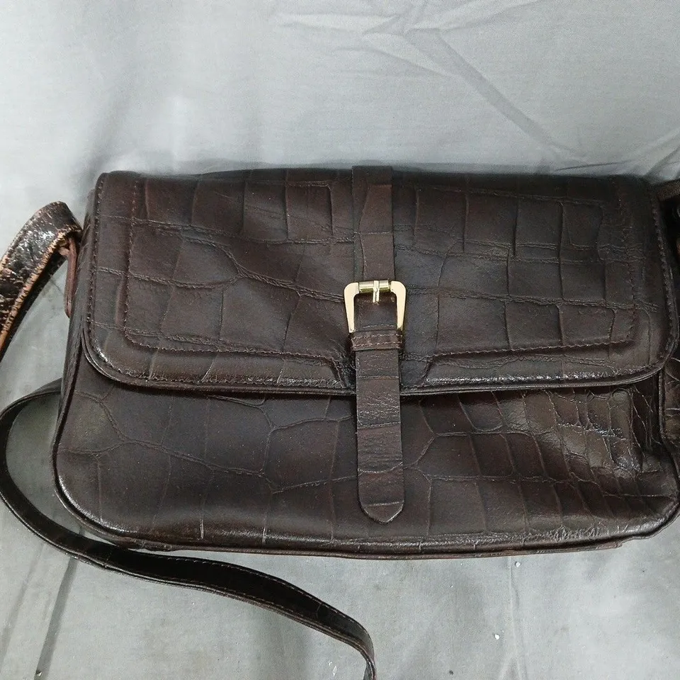 ASHWOOD CHLOE MEDIUM FLAPOVER BAG – CROCODILE-EMBOSSED BROWN LEATHER