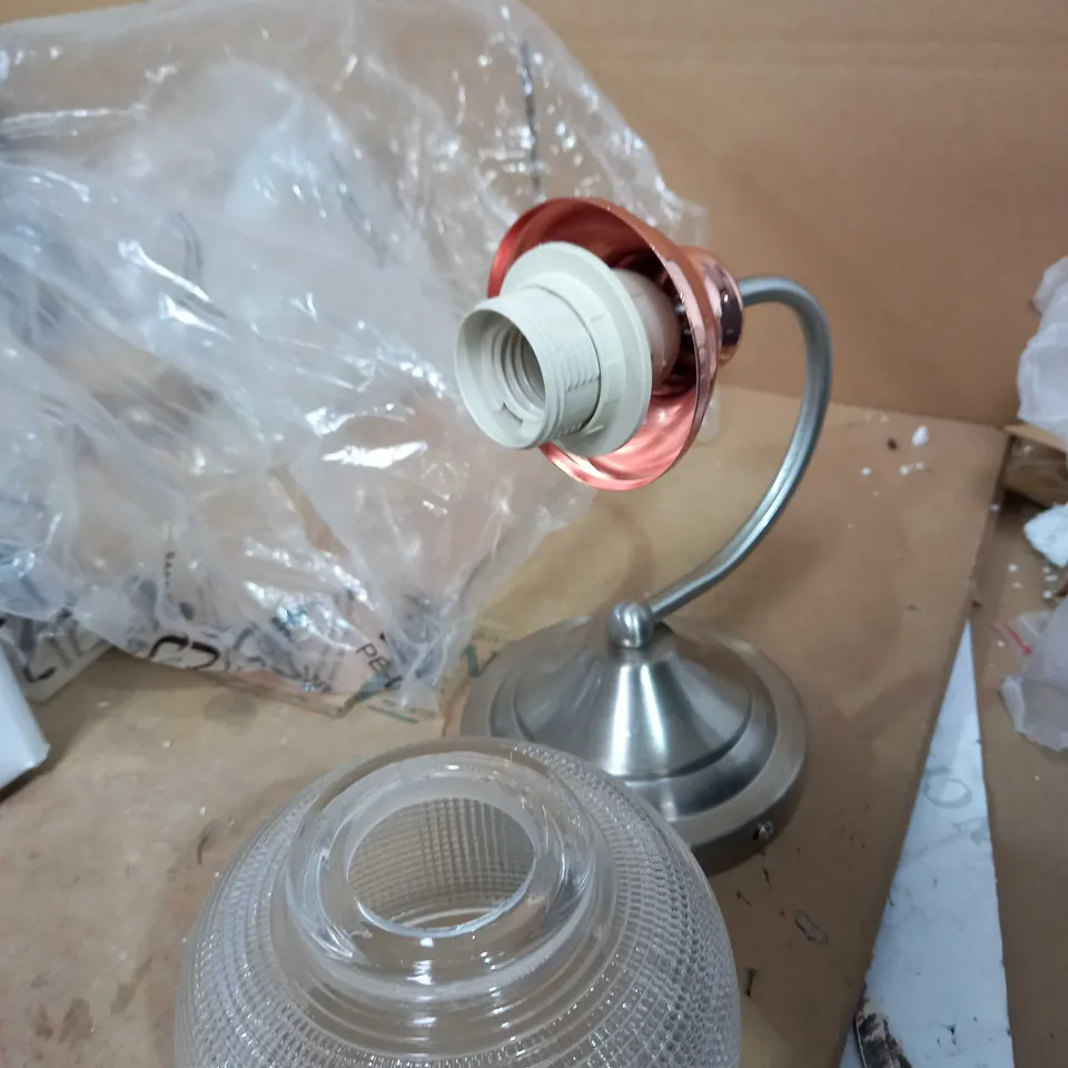 WHARFDALE WALL LIGHT SATIN CHROME COPPER DETAIL GLASS SHADE
