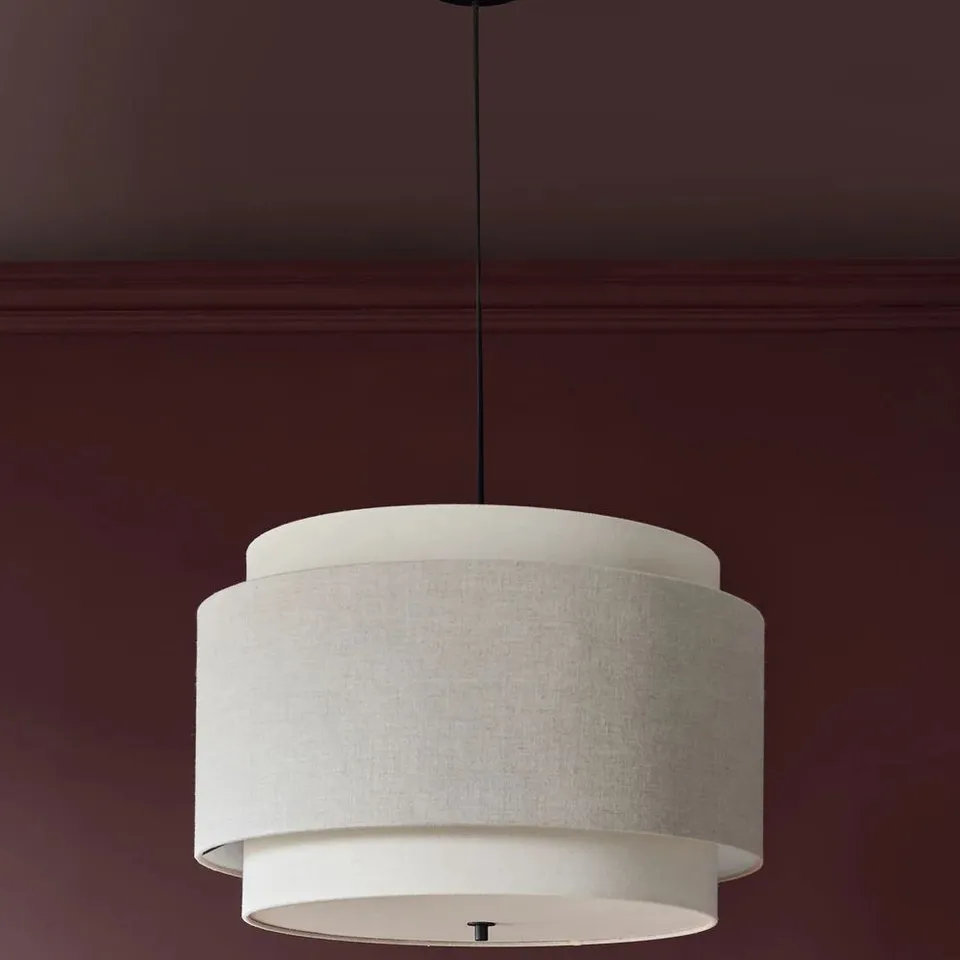 BOXED DANETTI LEONIE NATURAL AND MOCHA LINEN LARGE ROUND PENDANT
