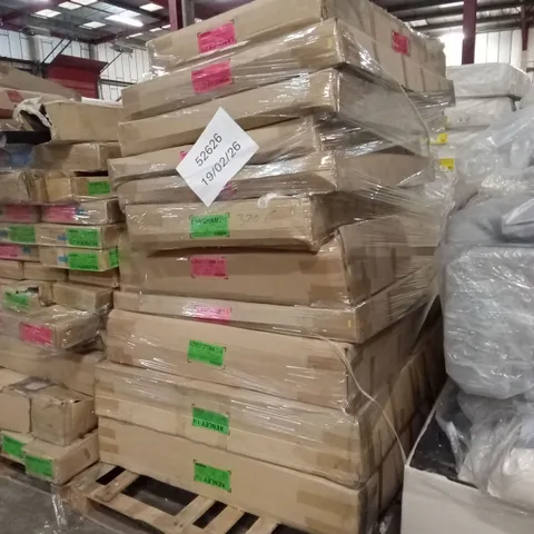 PALLET TO CONTAIN A LARGE ASSORTMENT OF INCOMPLETE DESIGNER BED PARTS AND PIECES 