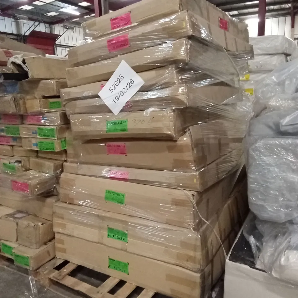 PALLET TO CONTAIN A LARGE ASSORTMENT OF INCOMPLETE DESIGNER BED PARTS AND PIECES 