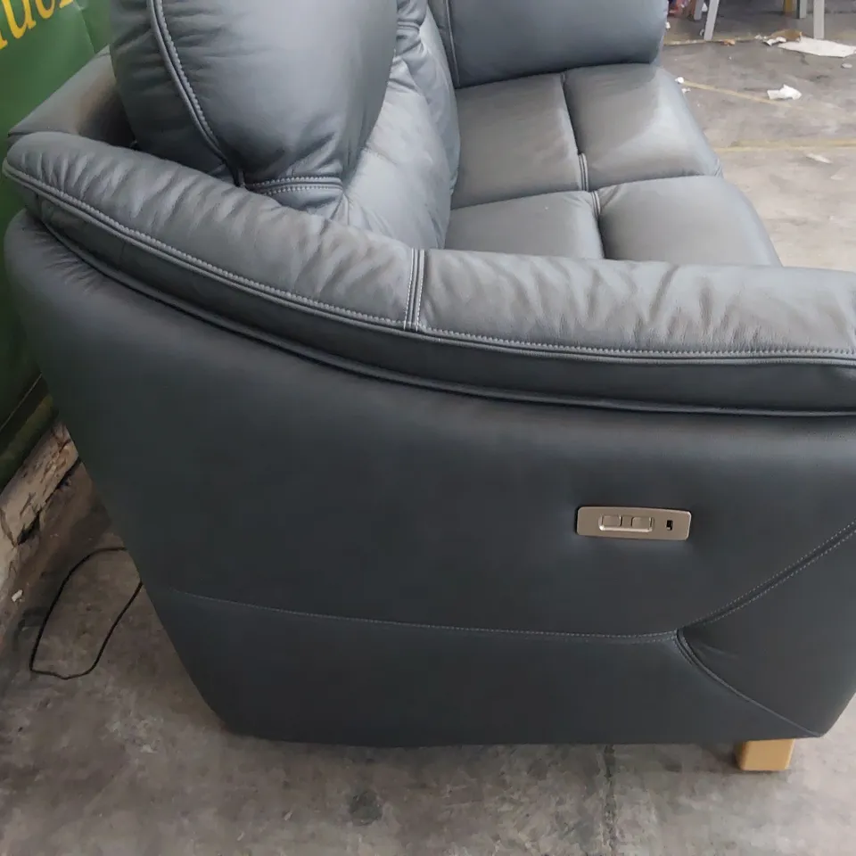QUALITY BRITISH DESIGNER G PLAN JACKSON POWER RECLINING THREE SEATER SOFA SHORE SLATE LEATHER 