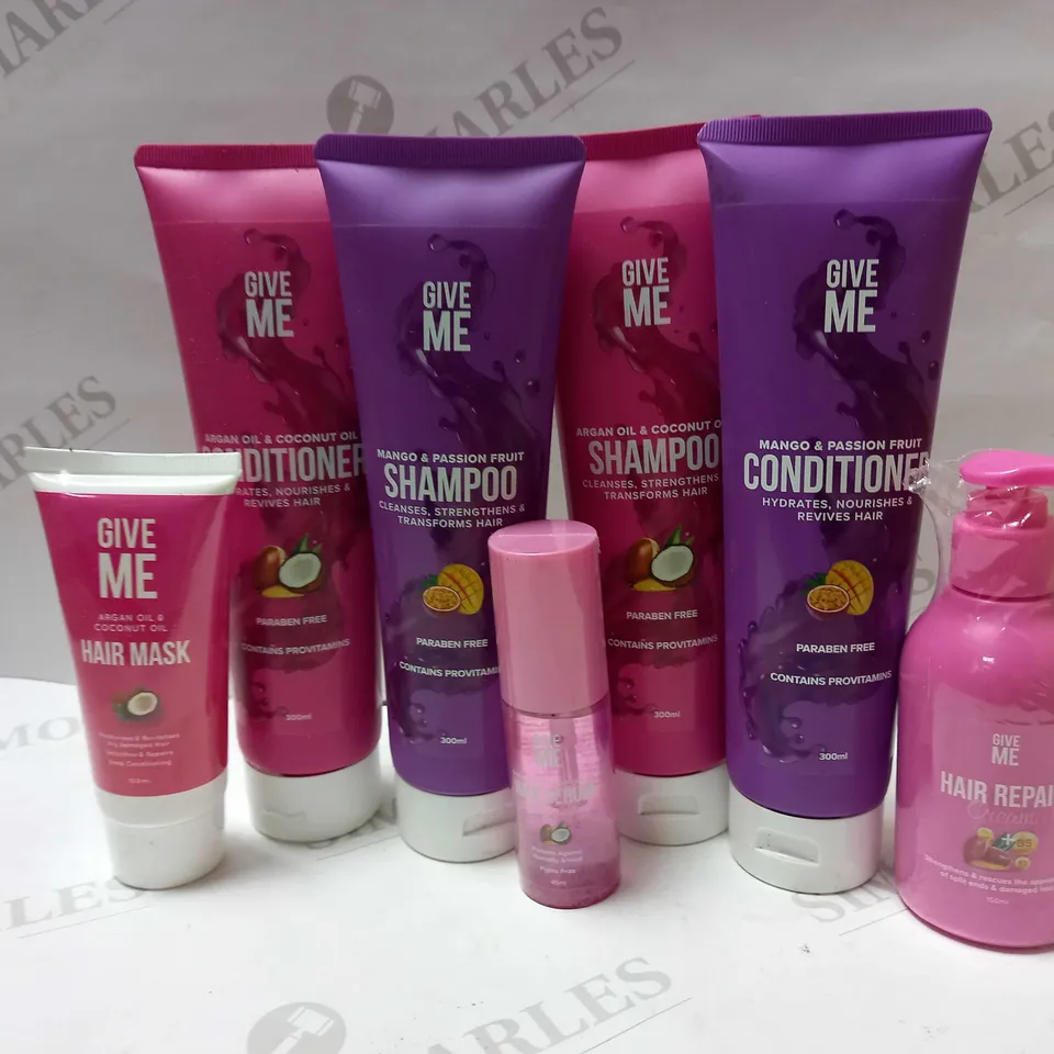 LOT OF APPROX 7 ASSORTED GIVE ME HAIRCARE PRODUCTS TO INCLUDE HAIR SERUM, HAIR MASK, REPAIR CREAM, ETC