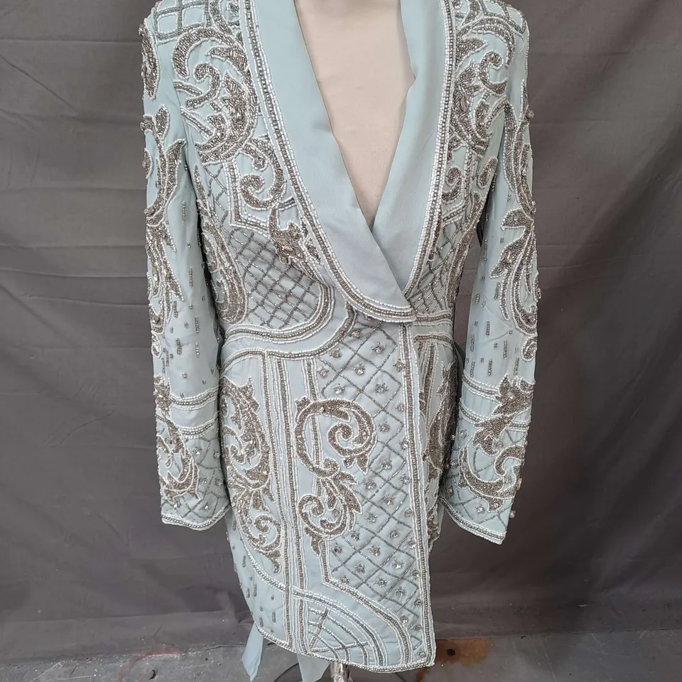 KAREN MILLEN CRYSTAL EMBELLISHED WOVEN BLAZER MINI DRESS IN MINT SIZE 8