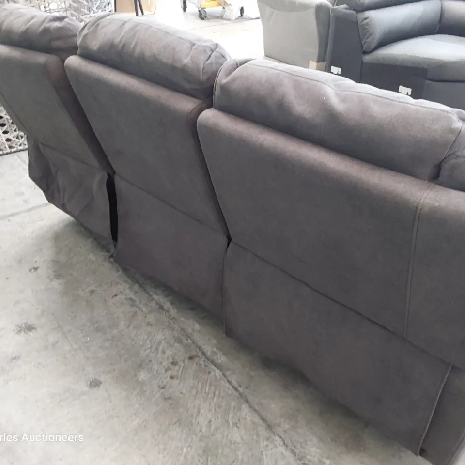 DESIGNER MANUAL RECLINING THREE SEATER SOFA CHARCOAL FABRIC 