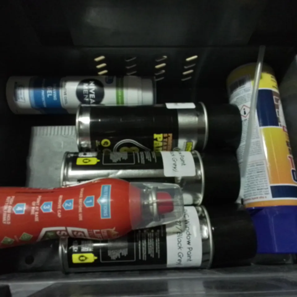 LOT OF 11 ASSORTED AEROSOLS TO INCLUDE DE-ICER, ADHESIVE AND SPRAY PAINT / COLLECTION ONLY