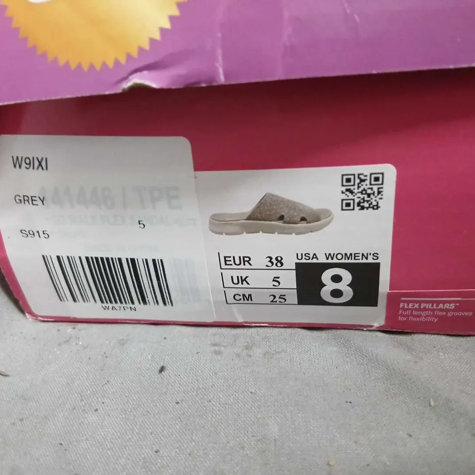 SKECHERS GOWALK SANDALS – WOMEN'S, UK 5 (EU 38), GREY/BEIGE WITH RHINESTONE STRAP